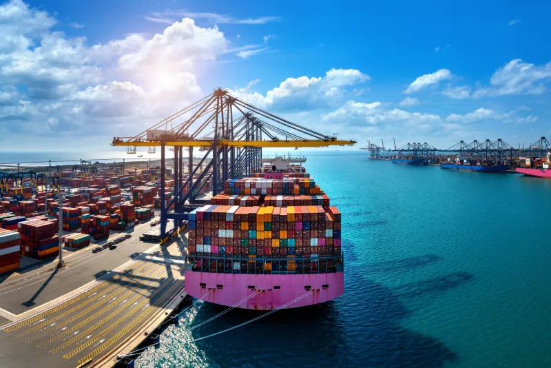 Container ship at port
